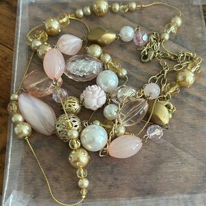 Vintage Pink and Gold Beaded Necklace set‎